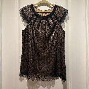 BCBGMaxAzria Black Sheer Lace Blouse